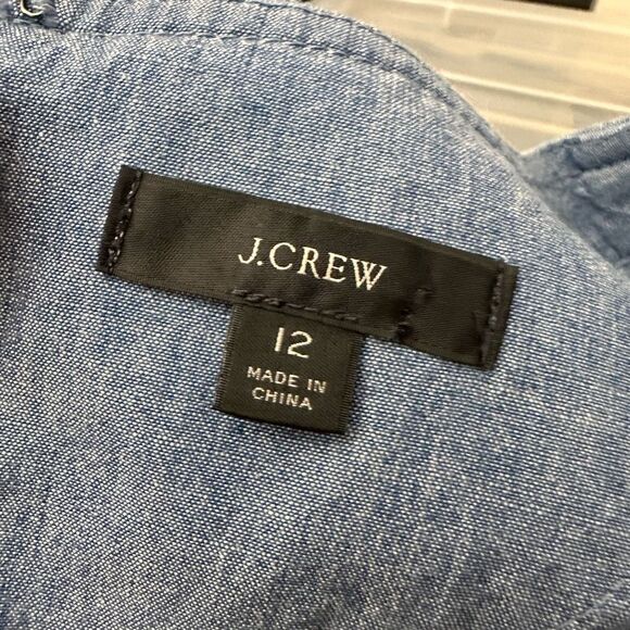 J. Crew Ruffle Chambray Puff Sleeve Jumpsuit Wide Leg 100% Cotton Size 12 - Picture 7 of 10